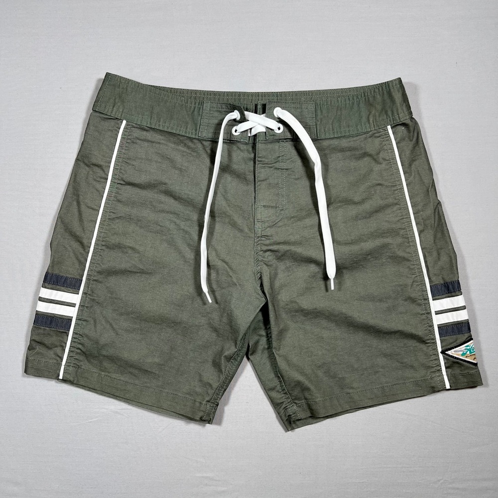 Hobie Mens‎ Board Shorts Olive Green Size 34 Lace Up Surf Trunks Made in USA